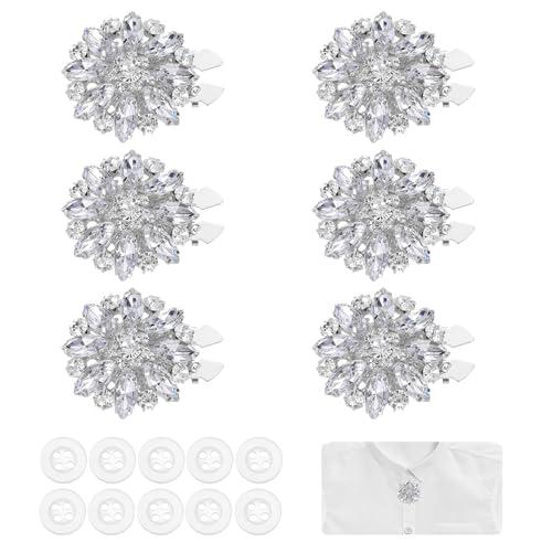 PATIKIL 6 Pcs Rhinestone Button Covers Decorative Clips with 10 Pcs White Sewing Buttons Detachable Marquise Sewing Replacement for Women Men DIY Crafts Accessories (White/Silver)