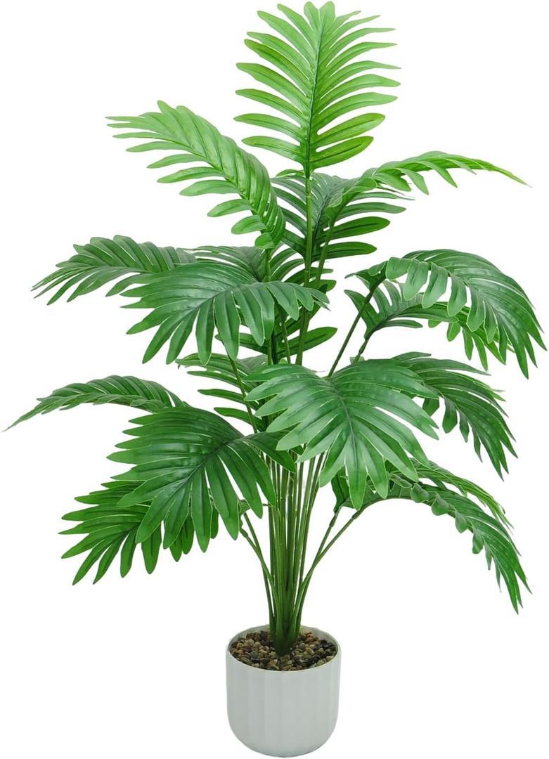 Freyalife 28 Fake Plant Large Artificial Palm Tree for Indoor Room Decor, Faux Potted Plant for Home Office Balcony Livingroom Bathroom Bedroom Outdoor Courtyard Decor