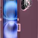 Case for iPhone 16 Case 6.1" with 2 Screen Protector + 2 Camera Lens Protector, Full Body Heavy Duty Military Grade Cover, Shockproof/Drop Proof Protection Phone Case (Wine Red Pink)