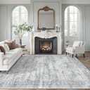 9x12 Area Rugs for Living Room, Non Slip Machine Washable Vintage Rugs, Low Pile Lightweight Large Rug for Bedroom, Dining Room, Home Office Grey