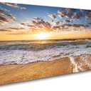 Jiuqinghua Wall Art Decor Large Canvas Print Picture Sunrise over the Sea 1 Panel Ocean Beach Waves Scenery Painting Artwork for Office Wall Decor Home Decoration Stretched and Framed Ready to Hang, 58"L x 29"W