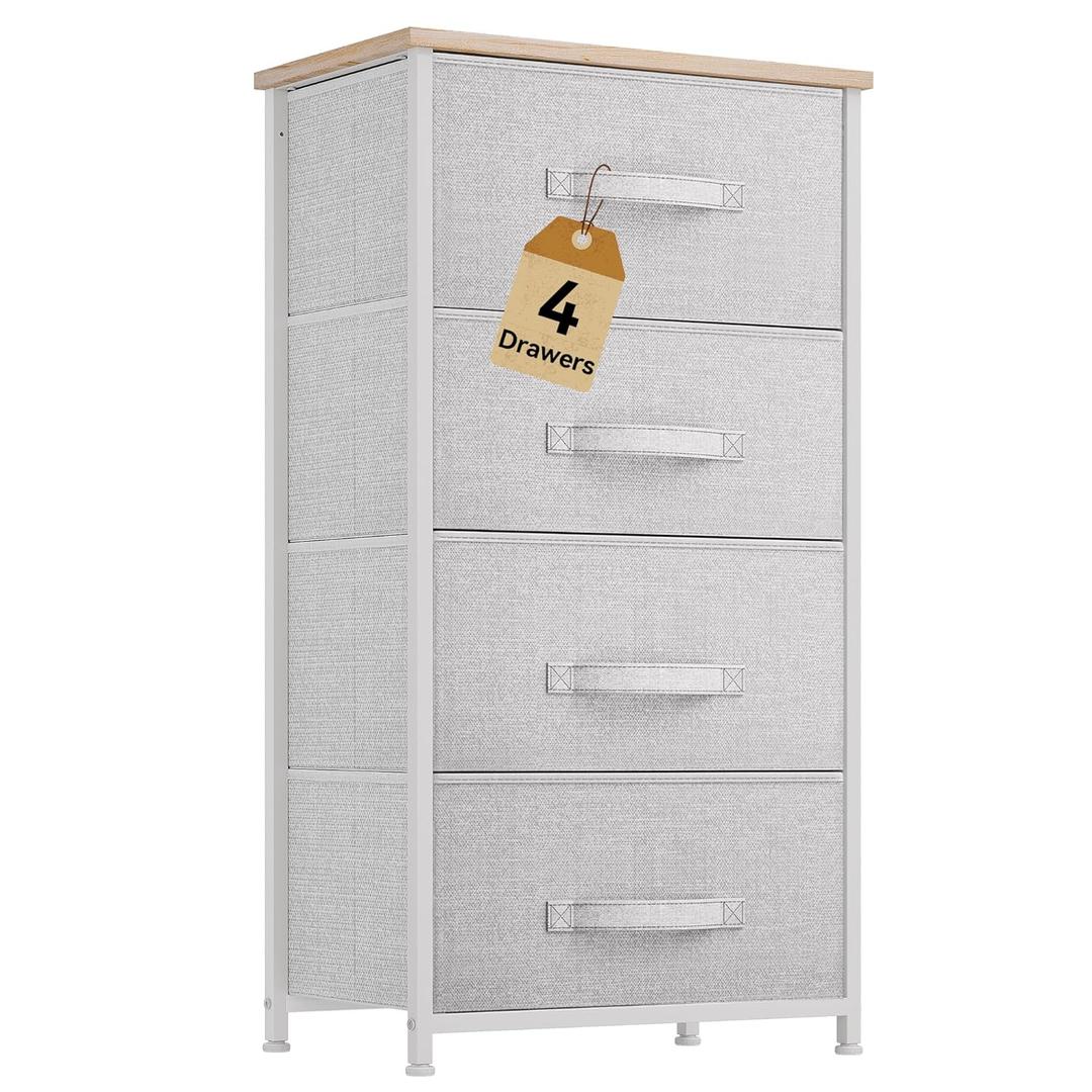 DWVO 4 Drawers Dresser, Dresser for Bedroom, Fabric Storage Tower, Chest of Drawers, Organizer Unit for Closets, Living Room (Light Grey)