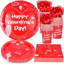 Atonofun Valentines Day Party Supplies, Valentines Day Plates and Napkins Set, Disposable Valentines Plates, Cups, Napkins and Forks for Valentine's Day, Engagements, Anniversary Party Serves 24