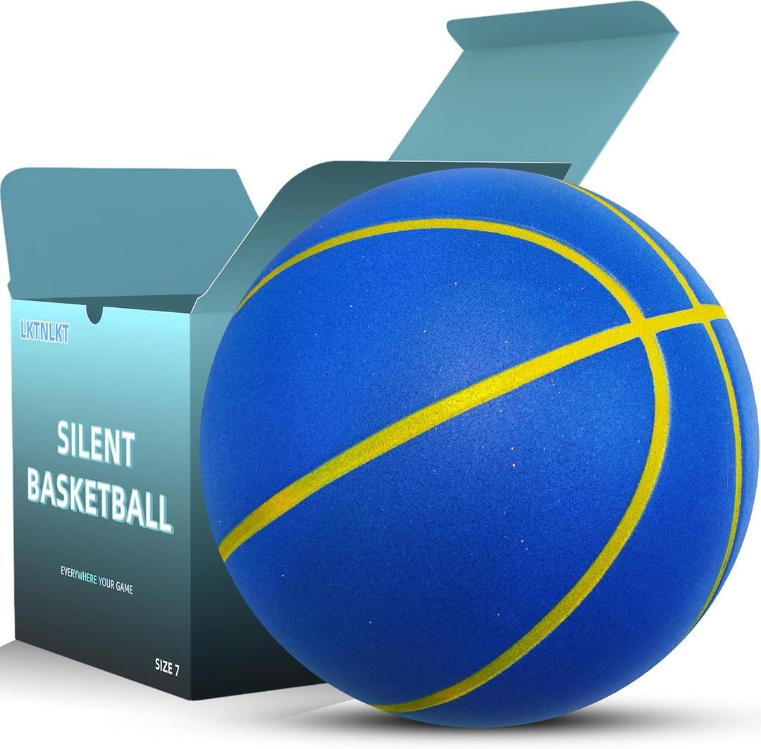 Silent Basketball Size 7 (29.5")  Grooved Airless Foam Indoor Basketball for Quiet Dribbling and Indoor Training, Pro PU Material  Achieve Real Feel Higher Bounce Quieter (Blue)