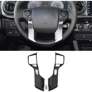 LLKUANG Car Steering Wheel Moulding Chrome Cover Trims Stickers Fit for Toyota Tundra 2014-2021 Tacoma 2016-2022 ABS Steering Wheel Cover Trim Accessories(Matte Black,3+3 Holes Style)