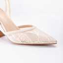 Slingback Mesh Mule Heels for Women with 3.75 Inches Heel (9, Beige)