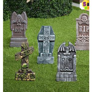 JOYIN 17” Halloween Foam RIP Graveyard Tombstones (5 Pack), Yard Sign Headstone Decorations and 10 Bonus Metal Stakes for Halloween Yard Outdoor Indoor Decorations