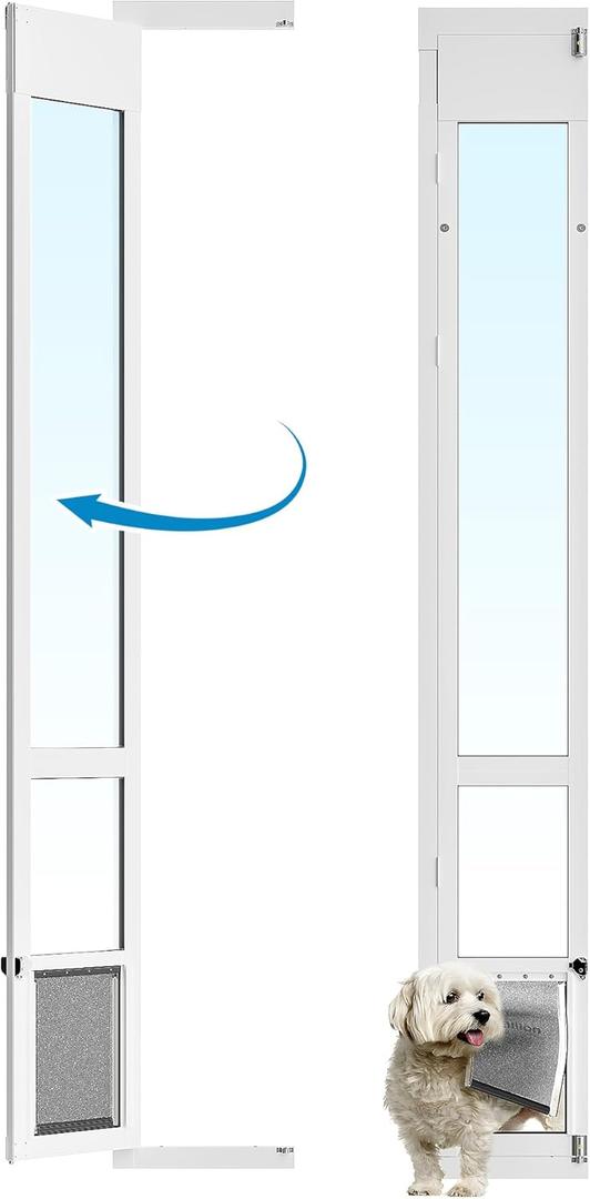 Medium Dog Door for Sliding Glass Doors, 91 7/16" to 96" Tall, 12.8" Wide, Aluminum Frame, Magnetic Seal, Perfect for Medium Pets Up to 40 lbs