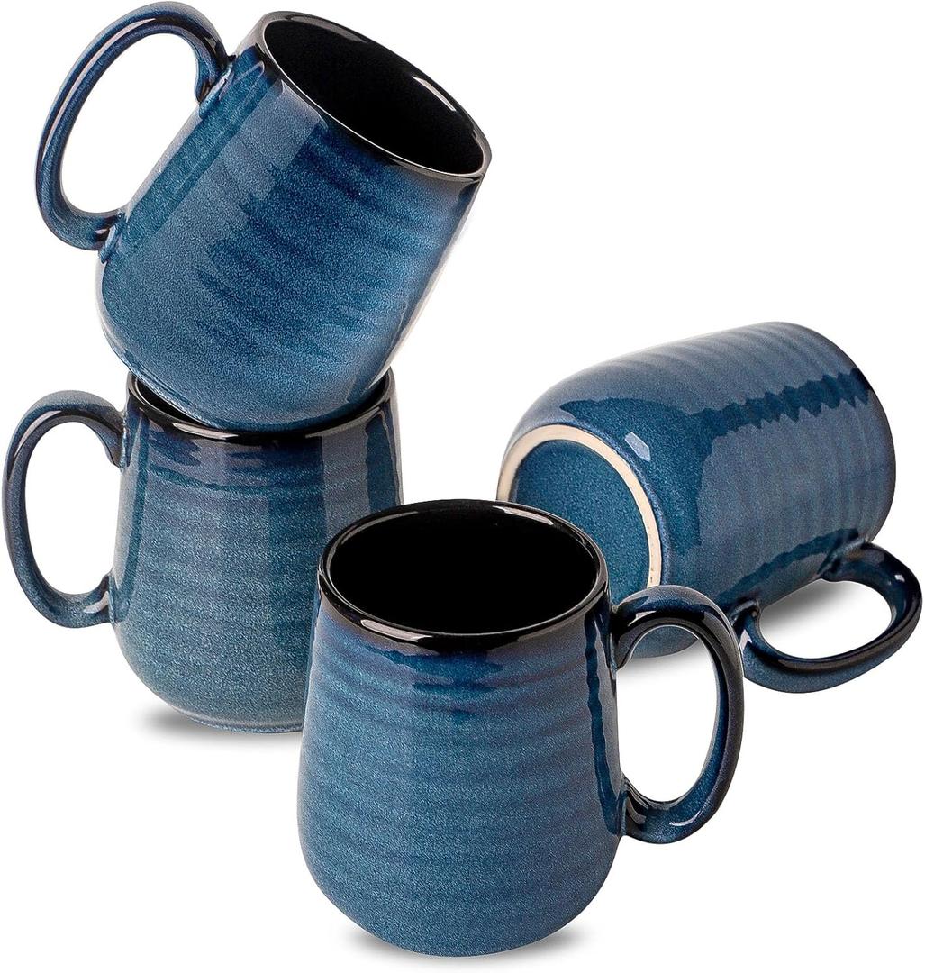 Coffee Mugs Set of 4, Ceramic 15 OZ Coffee Cups with Big Handle, Large Tea Cups for Hot Beverages, Yogurt, Cappuccino, Latte, Gift for Mom and Dad, Dishwasher Safe & Microwave Safe, Navy Blue