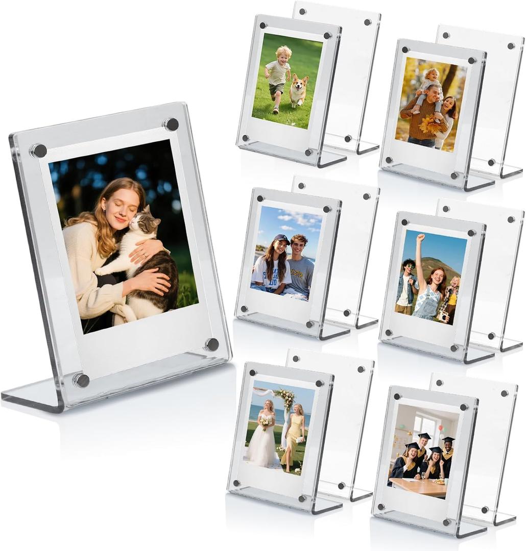 SAYAYA 12 Pack Acrylic Magnetic Picture Frames, Mini Fridge Magnet Frames 2x3in, Double-Sided Photo Frame for Refrigerator suit Polaroid Fujifilm Instax Display Stand Table Top Decor & Gifts (Clear)