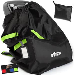 GORILLA GRIP Car Seat Travel Bag for Airplane Gate Check, Easy Carry Backpack Bags Cover Carseats, Infant Baby Carriers and Toddler Booster Seats for Airport, Child Air Travels Essential, Fluorescent (34 x 18 Inch)