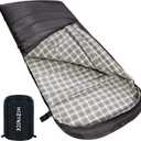 Cold Weather Sleeping Bag 100% Cotton Flannel XXL for Adults Big and Tall, Free Compression Sack (90" x 39" Right Zip, 0F Olive Brown)