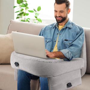 Gaming Pillow, Inflatable Reading Pillow, Extra Large Lap Desk Pillow for Laptop, Arm Rest Pillow for Reading, Working, Crocheting, Playing Steam Deck Switch or Sitting in Sofa (Gray with Cushion)