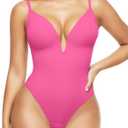 Popilush Shapewear Bodysuits for Women - Tummy Control Body Suits for Womens Deep V Corset Tops Thong Concert Outfits, Large, Pink