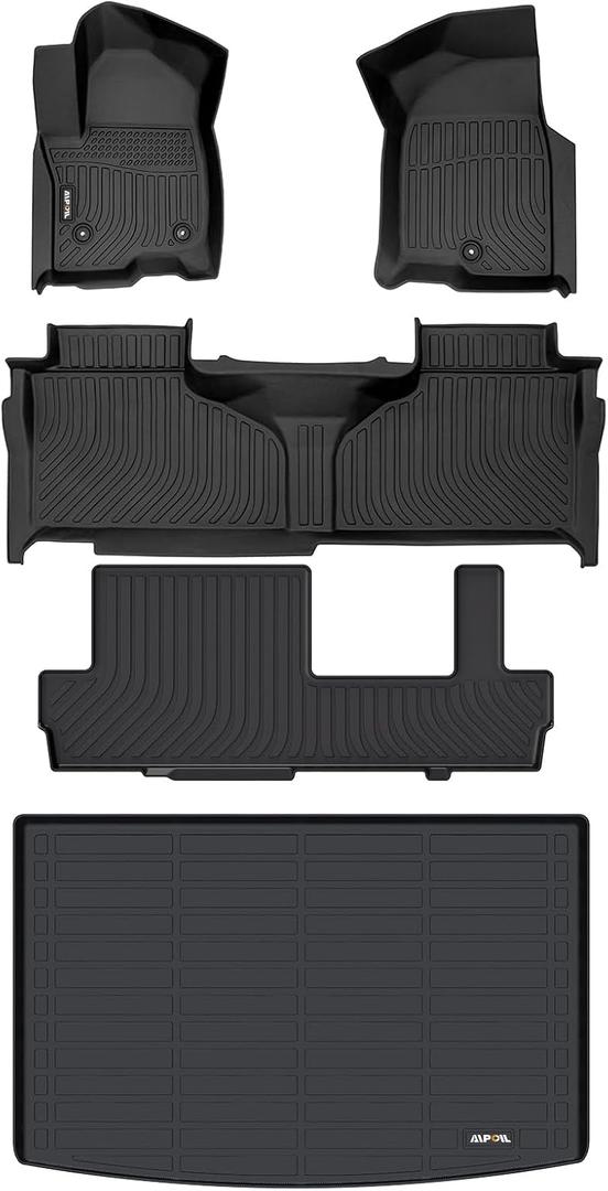 AIPOIL Floor Mats & Cargo Liner Set for 2021-2025 2026 Chevy Chevrolet Suburban & GMC Yukon XL 8 Seats (2nd Row Bench Seats) All Weather Protection TPE Full Set Custom Car Mats Accessories - Black