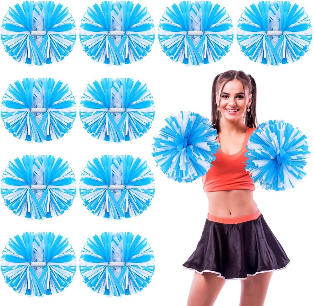 WILLBOND 12pcs Cheerleading Pom Poms Bulk Metallic Foil Cheerleader with Baton Handle Plastic Ring Cheerleader Pompoms for Spirit Game Sports Dance Cheering Squad Soccer (Blue and White)