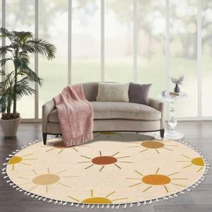 Round Boho Rug Sun only Seamless Sunny dots Summer Baby Print Earthy Warm Trendy Area Linen Carpet Patio Hallway Runner Mat Pad Minimalist Home Decor for Living Room Outdoor, Multi1, 6 ft