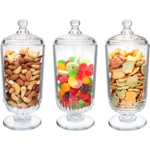24fl oz Glass Candy Jars with Lids,3 Pack Apothecary Jars,Storage Jar for Candy, Cookies, Snacks, Kitchen Pantry, Clear Glass Jar for Countertop Display & Party Favors