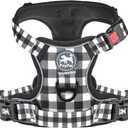 PoyPet No Pull Dog Harness, [Neck Release] Reflective Adjustable No Choke Pet Vest with Front & Back 2 Leash Attachments, Soft Control Training Handle for Small Dogs(Grid,M)
