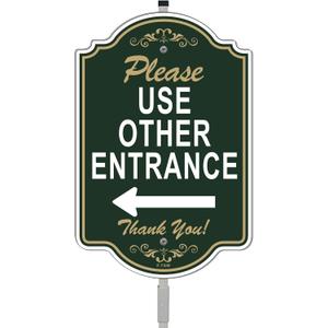 Please Use Other Entrance Sign Left Arrow 12" x 8" With 35" Long Metal Private Stake With Stand Aluminum Outdoor Use Business Home