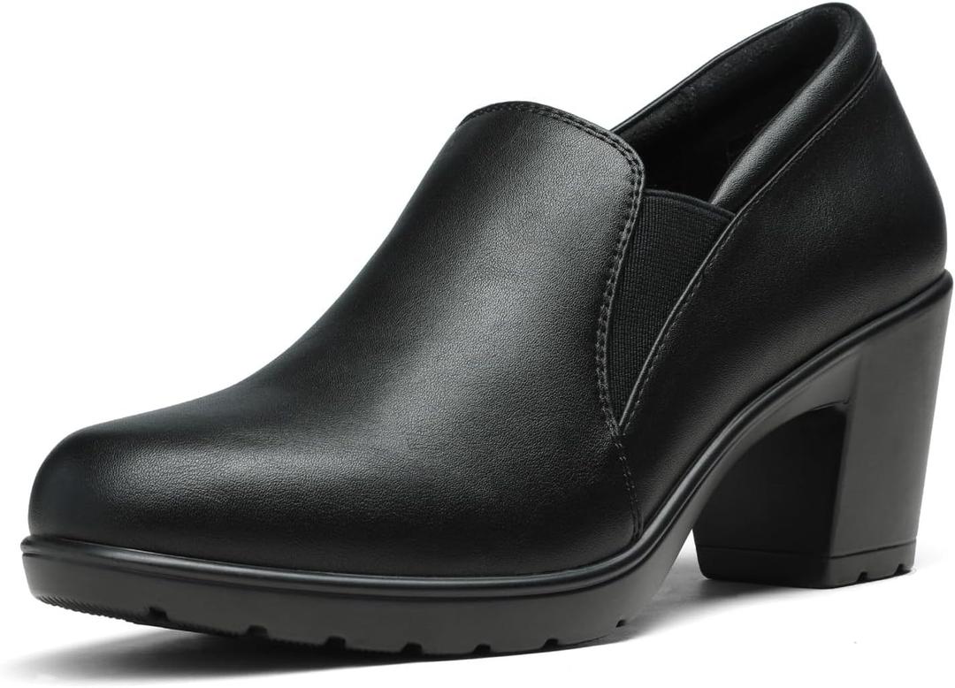 DREAM PAIRS Women's Low Chunky Block Heels Pumps Comfortable Slip-on Heeled Loafers Dress Work Shoes for Office Business LOLA (5.5, Black)