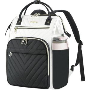 VANKEAN 17 Inch Laptop Backpack for Women Men Fashion Computer Work Bag, Large Capacity Waterproof Backpack with USB Port & RFID Pockets, College Daypack Business Travel, Beige-Black