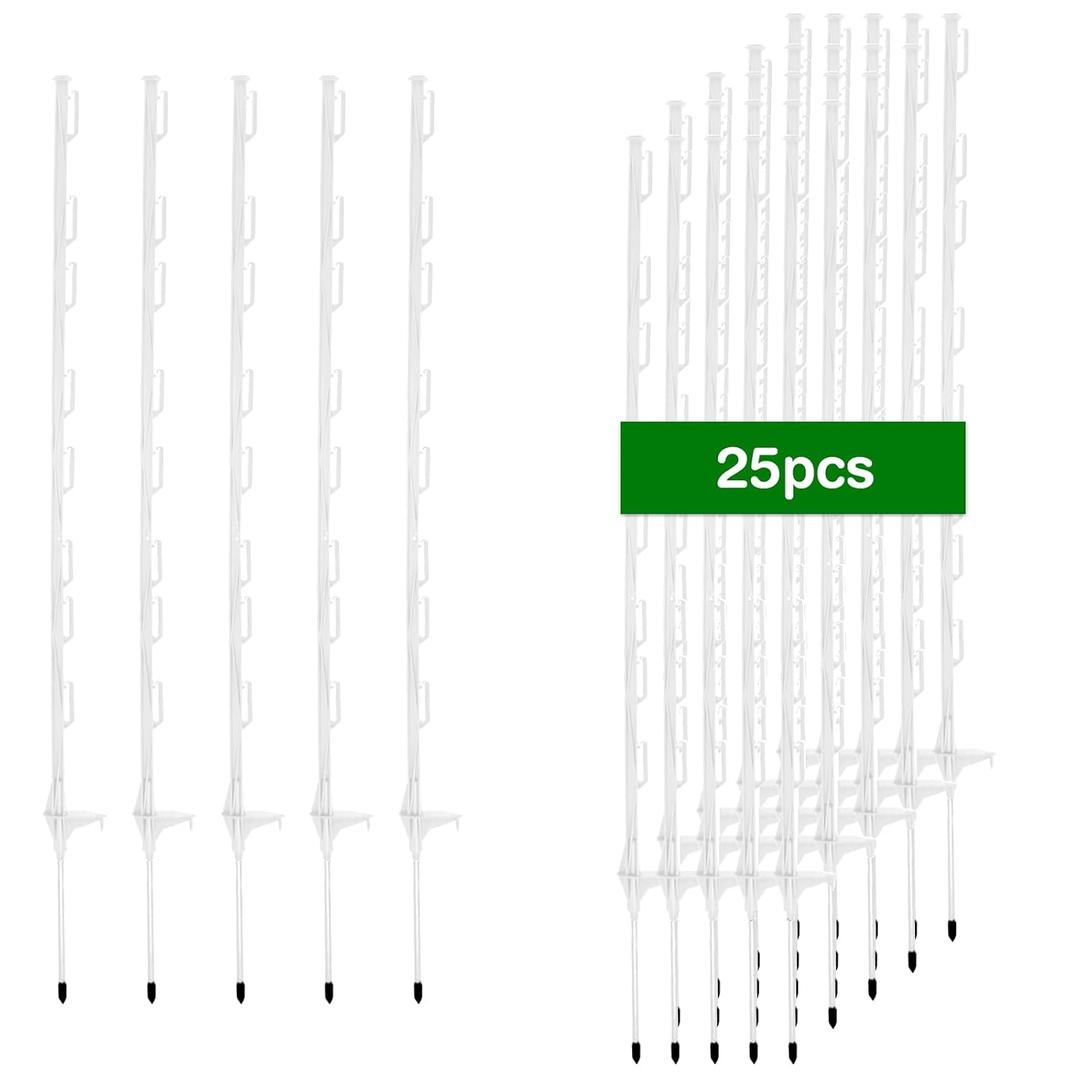 25Pack,48 Inch Heavy Duty Electrical Fence Post - UV Resistant Plastic Fence Posts for Livestock, Garden & Pasture, Easy Installation No Dig (White)