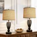 Burlap Lampshades Set of 2, 11.6" Top x 12.6" Bottom x 9.8" High, Brown Drum Shades for Table & Floor Lamps (Spider Fitter), Hand Crafted, Assembly Required