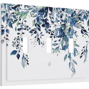 Blue Eucalyptus Watercolor Leaves 3 Gang Light Switch Plate Decorative Green Plant Triple Toggle Wall Plate Cover Electrical Faceplate Switchcover for Kidroom Bathroom Home Bedroom Art Panel Decor