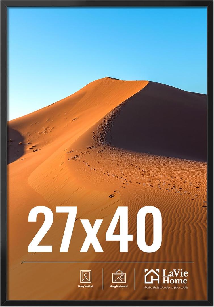 LaVie Home 27x40 Picture Frame for Wall Display, 27x40 Black Picture Frame with HD Plexiglas, 27 x 40 Poster Frame 1 Pack, Display Frame for Vertical or Horizontal, Classic Collection