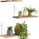 MITIME Floating Shelves Set of 3 Rustic Solid Wood Floating Shelf Wall Storage Shelves for Living Room, Bedroom, Bathroom, Kitchen Laundry, Office,no Drill Shelf (Light Color L+M+S)