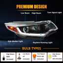 Headlight Assembly for 2016-2018 Ki-a Optima EX/LX/SXL, w/LED DRL Right Passenger Side Halogen Headlights with Bulbs Clear Lens Black Housing Amber Reflector, 1 PC