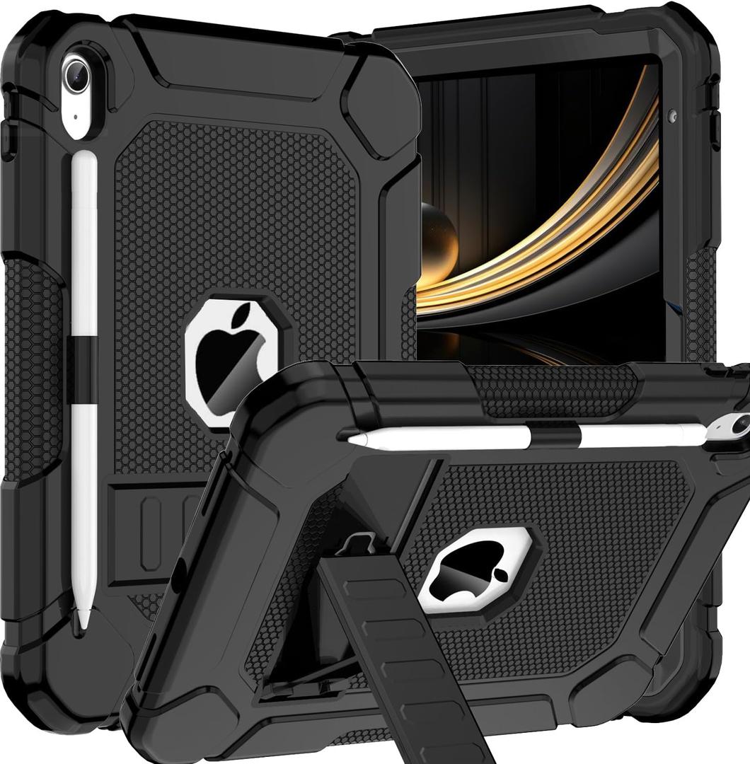 BMOUO for iPad (A16) 11th Generation Case (11 Inch 2025), iPad 10th Generation 10.9" 2022 - with Kickstand & Pencil Holder, Heavy Duty Shockproof Protective iPad 11th 10th Generation Case, Black