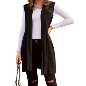 Beyove Womens Long Vests Sleeveless Draped Lightweight Open Front Cardigan Layering Vest with Side Pockets (X-Large)