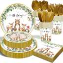 Woodland Baby Shower Party Supplies - 175 Pcs Safari Jungle Animal Wild Animal Party Decorations Nature Sage Plates Napkin Cups Spoons Forks Knives Tableware Set, Serves 25 Guests