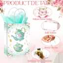 24 Pcs Tea Party Gift Bags with Tissue Paper Floral Teapot Goodie Treat Bags with Handles Tea Party Decorations for Wedding Baby Shower Birthday Favors Supplies, Pink and Green