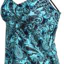 Tempt Me Women Tankini Top Only V Neck Swim Tops Tummy Control Bathing Suit Top No Bottom (Blue, XL)