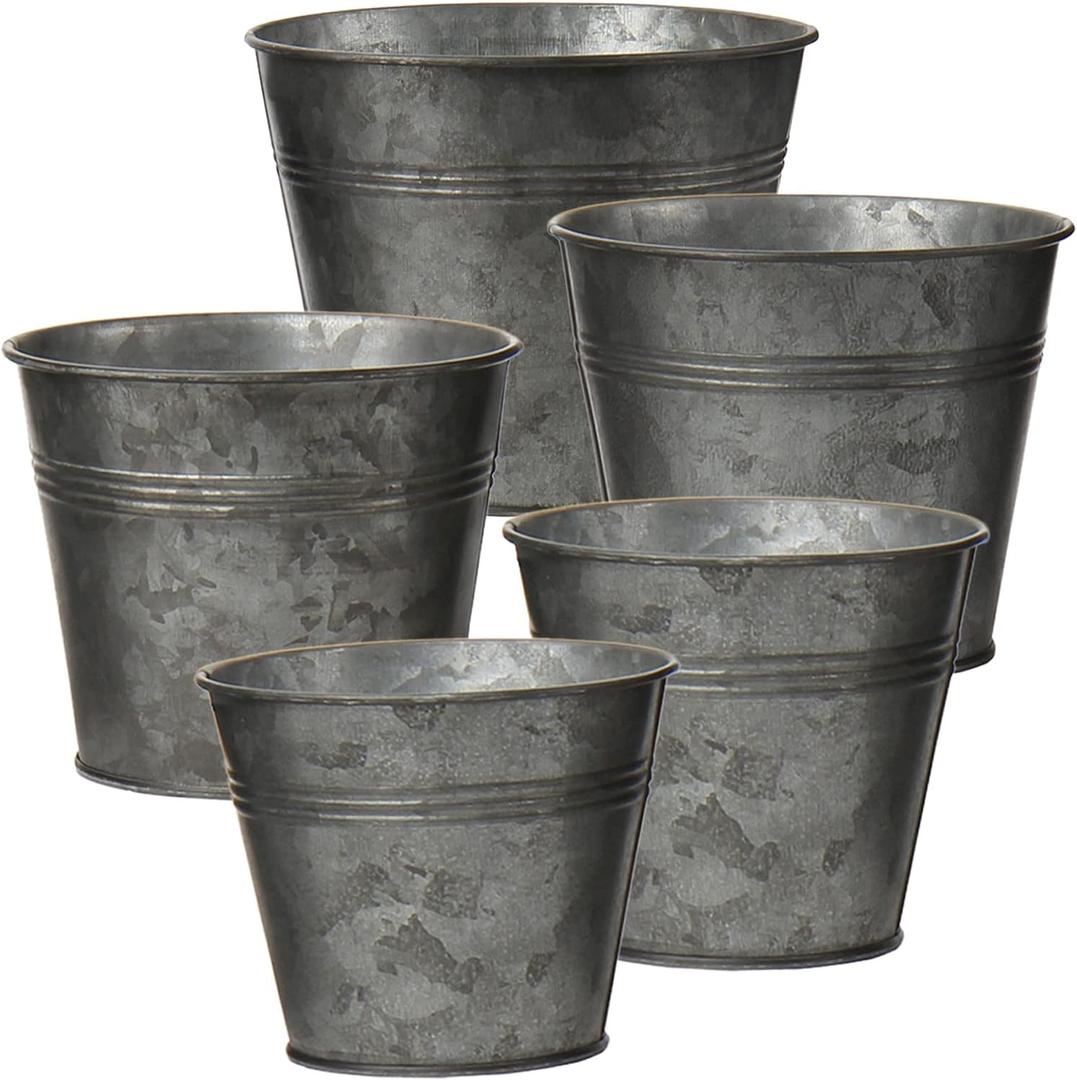 Briful 5 Size Galvanized Buckets Rustic Farmhouse Metal Bucket Galvanized Flower Bucket Home Indoor Outdoor Decorative Tin Planters (3.7In/3.9In/5.1In/5.9In/7.1In) (Cement Color#23)