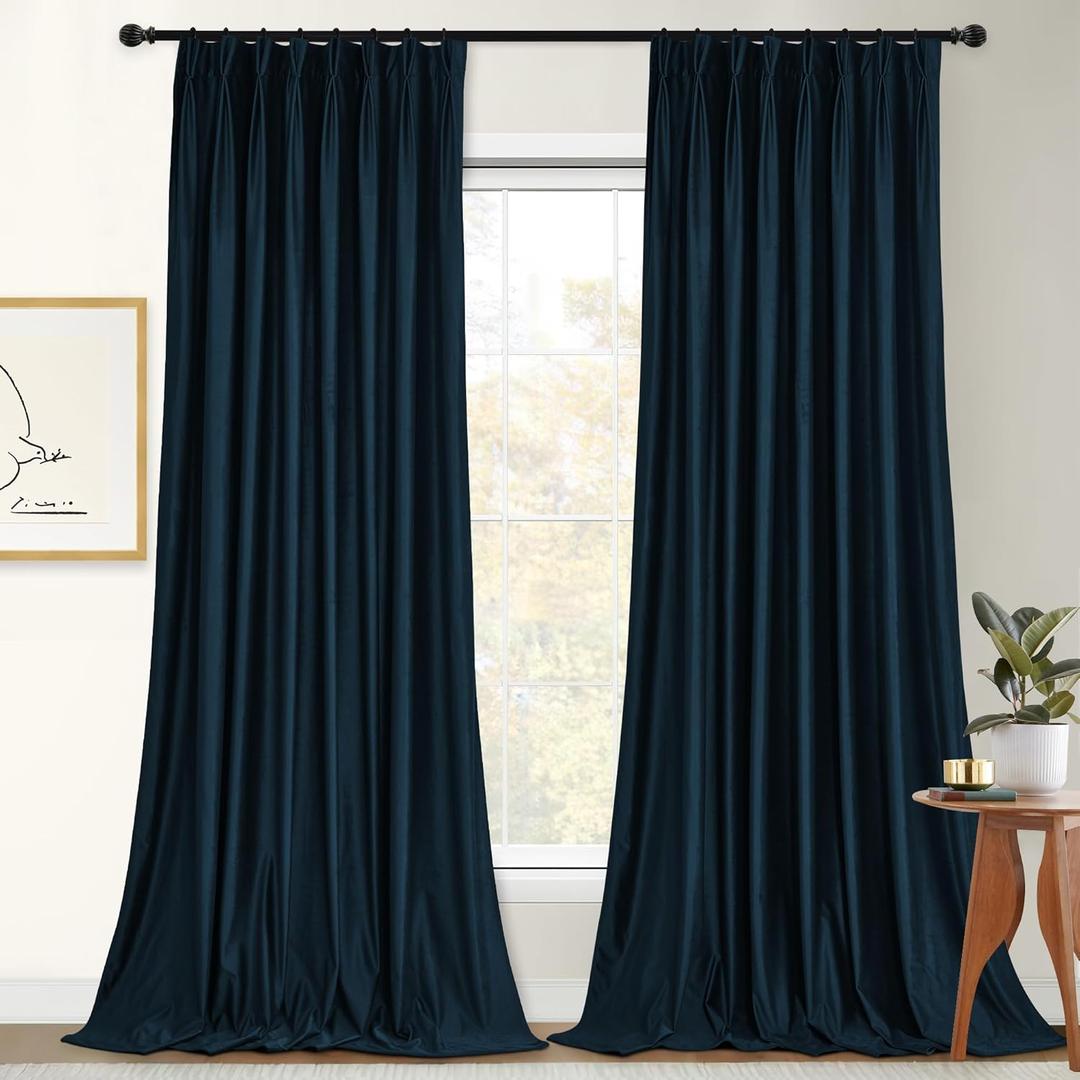 StangH Navy Blue Pinch Pleated Bedroom Curtains 84 inch Length 2 Panels, Super Soft Velvet Room Darkening Drapes for Privacy Energy Efficient Track System Panels for Living Room, W52 x L84
