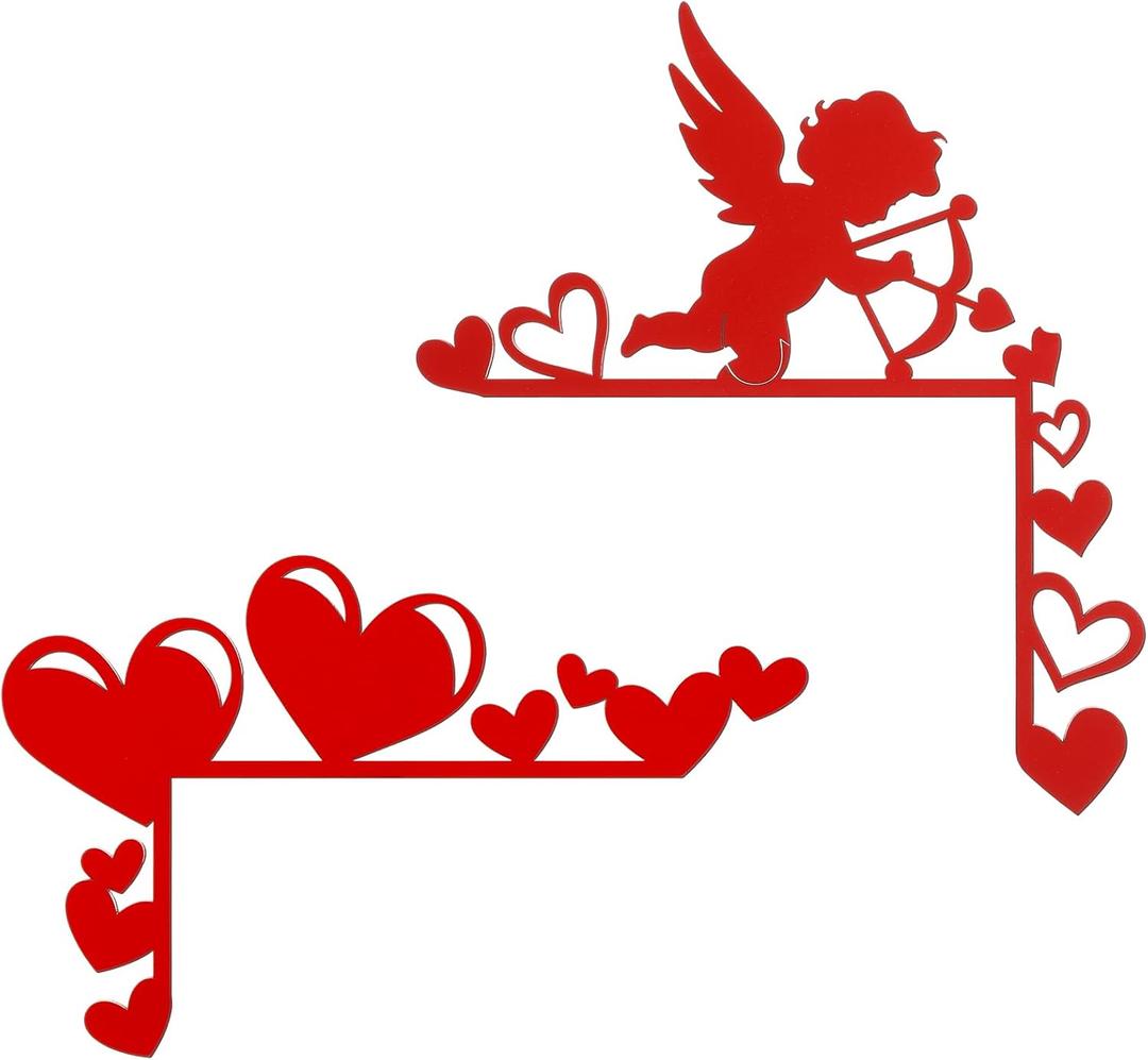 Wesiti 2 Pcs Valentine Door Topper Red Heart Cupid Door Frame Corner Decoration Romantic Corner Sign Wooden Decor Valentine's Day Props Gifts Cabinet Knob Covers for Wall Window Decor