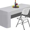 24 x 48 inch Rectangle Fitted Open Back Tablecloth for 4 FT Folding Table Washable Polyester Table Cover for Trade Show Wedding Party Picnic Outdoor Events Grey