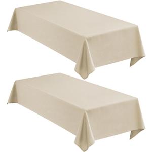 Faux Linen Tablecloths for Rectangle Tables, 2 Pack Burlap Textured Table Cloths Washable Farmhouse Table Cover Water Resistant for Dining, Wedding, Outdoor(Beige, 52"70")
