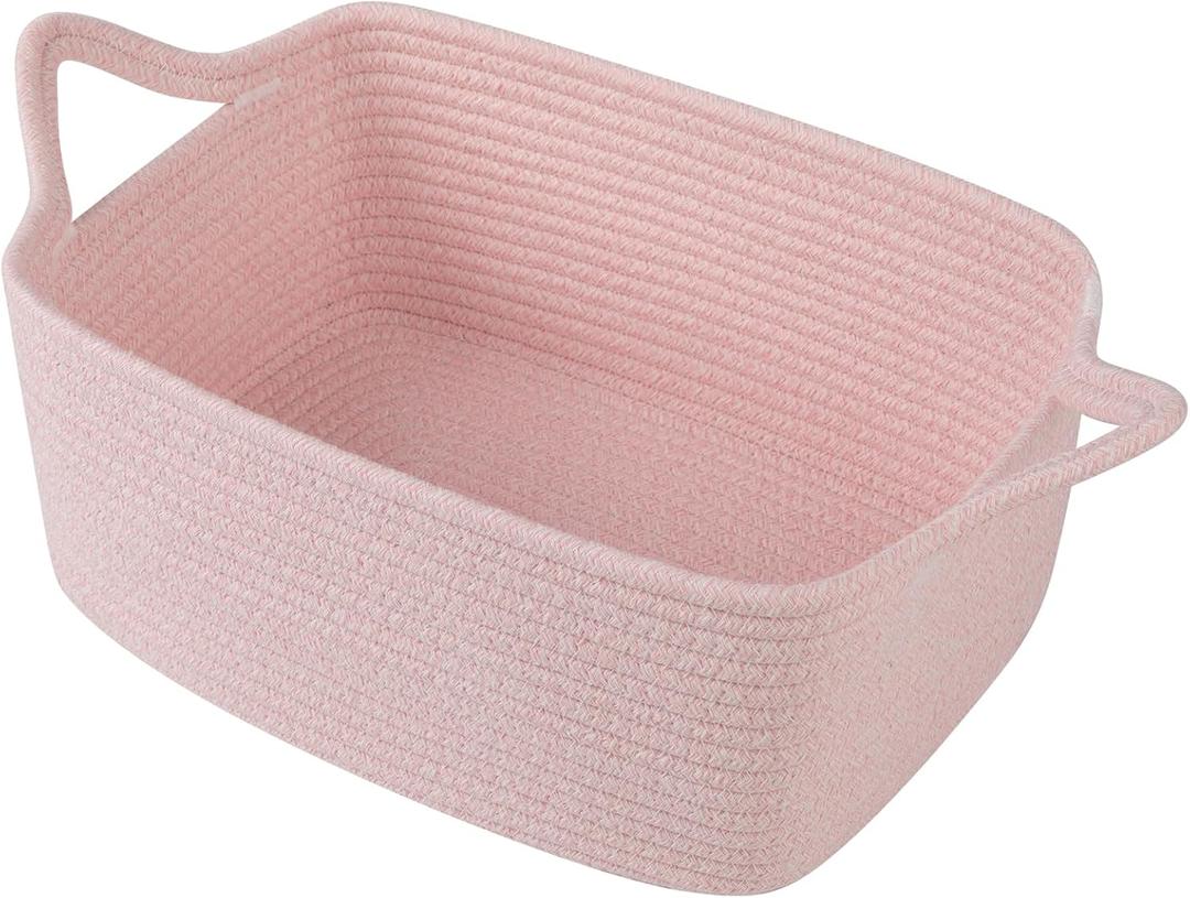 OIAHOMY Woven Basket, Gift Basket Empty with Gift Bags and Ribbons, Rope Baskets for Baby Showers, Storage Baskets with Handles for Nursery, Pet Toy Organizer - Mixed Pink (Medium: 13.5L*10W*6H)