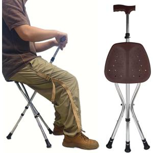 Cane with Seat Folding Lightweight, Cane Chair for Seniors Balance Supports Up to 265 Pounds, Walking Stick Height Adjustment Anti-Slip Walking Stick for Elderly Men, Disabled