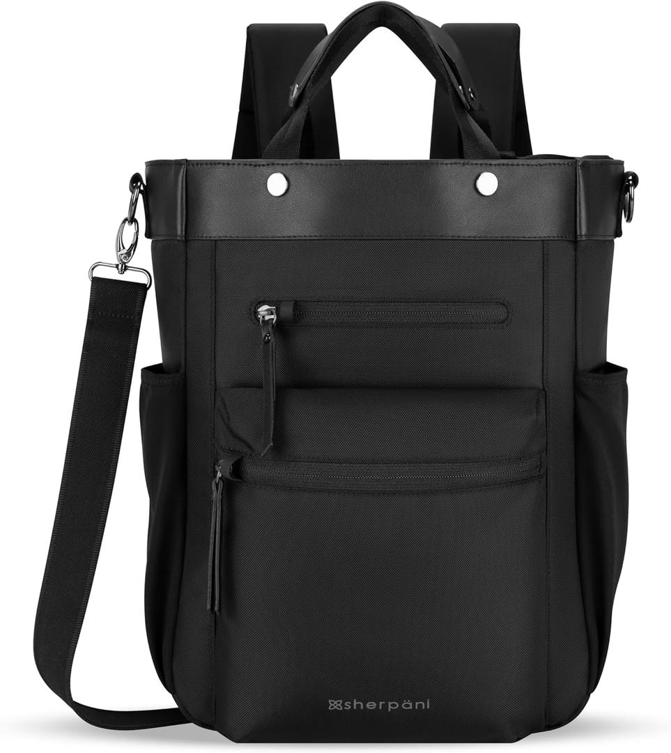 Sherpani Soleil, Anti Theft Convertible Backpack, 3 in 1 Tote Bag, Crossbody Purse, 18L Travel Backpack, Travel Gifts for Women, RFID Protection, Metal Hardware, Fits 15 Laptop (Carbon) (One Size)