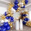 201Pcs Royal Blue and Gold Balloon Arch Kit, Explosion Star Blue Gold and White Confetti Balloon Garland kit, Different Size Balloons for Birthday Anniversary Wedding New Year Party Decoration