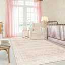 Pink Area Rug for Living Room Low Pile Soft 8 x 10 Carpet with Non Slip Washable Neutral Boho Floral Rugs for Hardwood Floor Protector Extra Large Area Rugs 8x10 for Big Nursery Bedroom Livingroom
