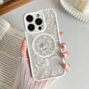 XIZYO Magnetic Case for iPhone 16 Pro Max, Floral Flower Cute Aesthetic Case [Compatible with Magsafe] for Women Girls Rose Pattern Slim TPU Bumper Shockproof Protective Cover, Branch Rose/White