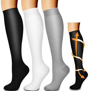 3 Pairs of Compression Socks S/M White Grey Black