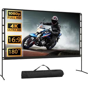 Projector Screen with Stand, 180 inch Foldable Outdoor Projector Screen 16:9 HD 4K Portable Projector Screen 1.1 Gain Outdoor Movie Screen with Carry Bag for Home Theater or Office